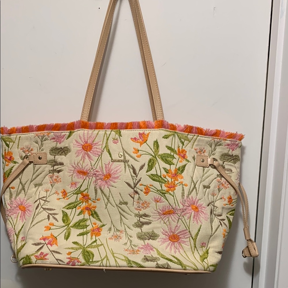 Spartina 449 Cream and Tan Floral Tote Bag